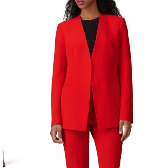Lafayette 148 New York Miranda Open Front Blazer Lined Red Size 2 - Picture 1 of 11